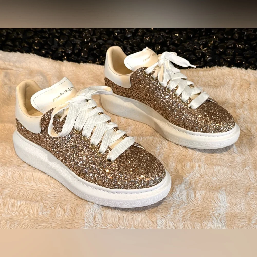 Alexander McQueen Oversized Lace-Up Sneakers - Pink / White, Size 9.5